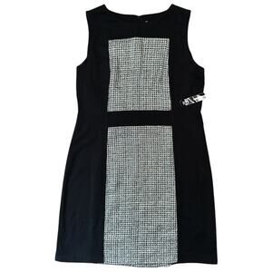 NWT New Directions Black & White Windowpane Stretch Sheath Dress 14